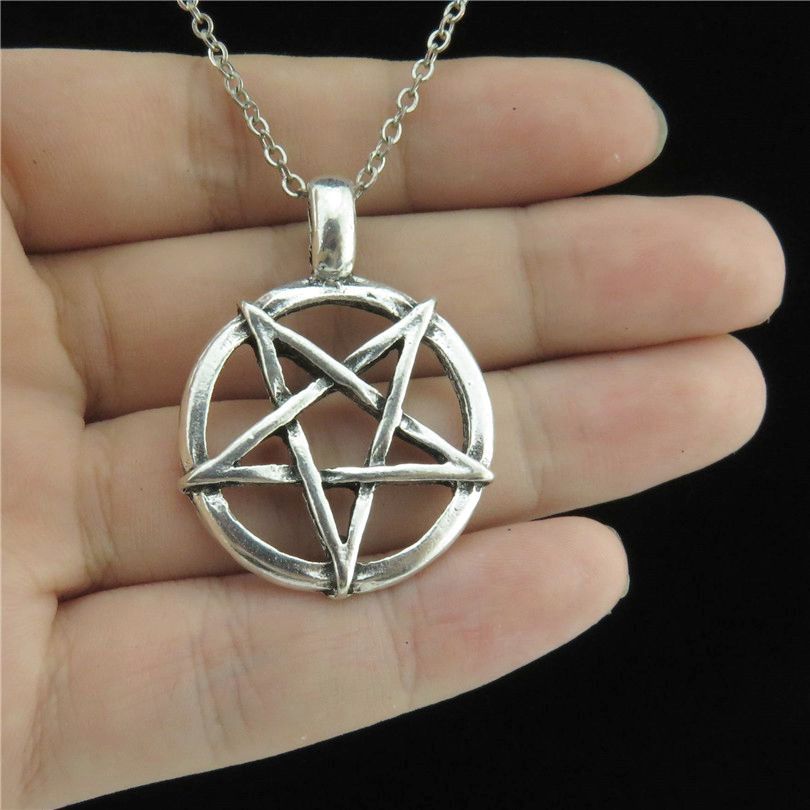 Men Accessories Neck Chain - Fashion Vintage Zilveren Kleur Pentagram Kettingen