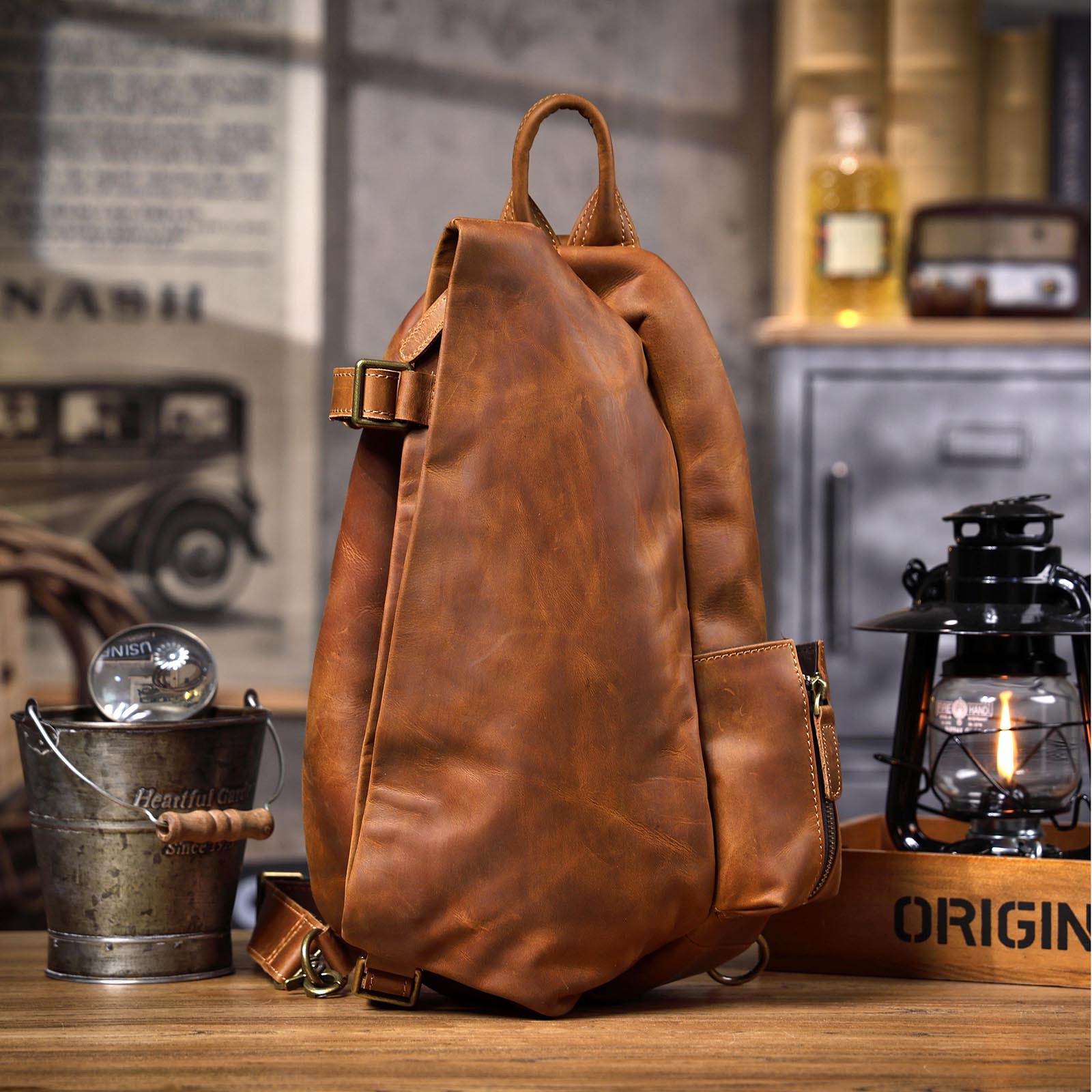 Travel Organizer Men - Vintage organisator ontwerper Crazy Horse koeienhuid